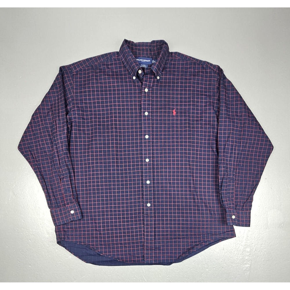 Polo Ralph Lauren Golf Button Down Shirt Mens XL Blue Tilden Checked Long Sleeve